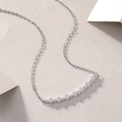 Sterling silver moissanite bezel necklace with round stones – ethical diamond jewellery Australia, dainty sustainable necklace, moissanite jewellery Sydney