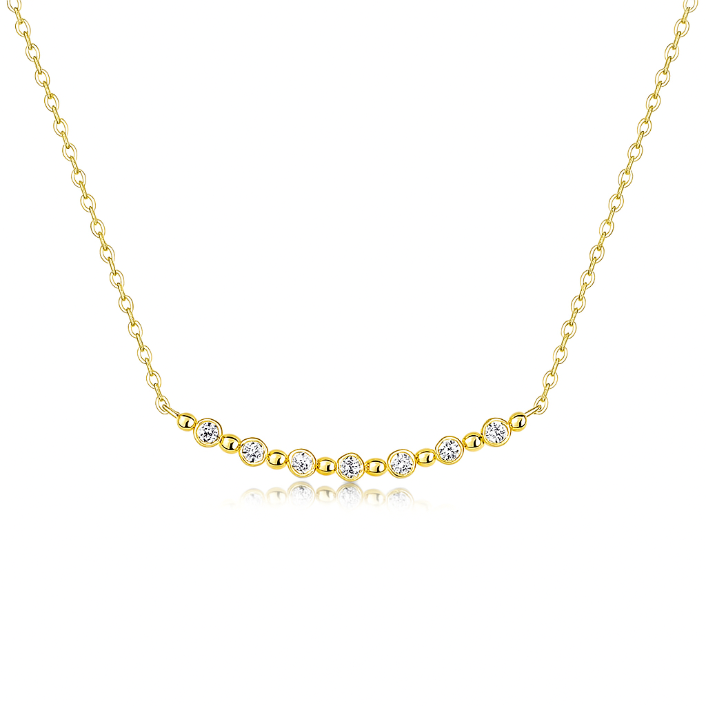 Gold necklace with small diamonds on a white background