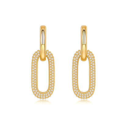 Gold Moissanite Link Earrings with Pavé Detailing
