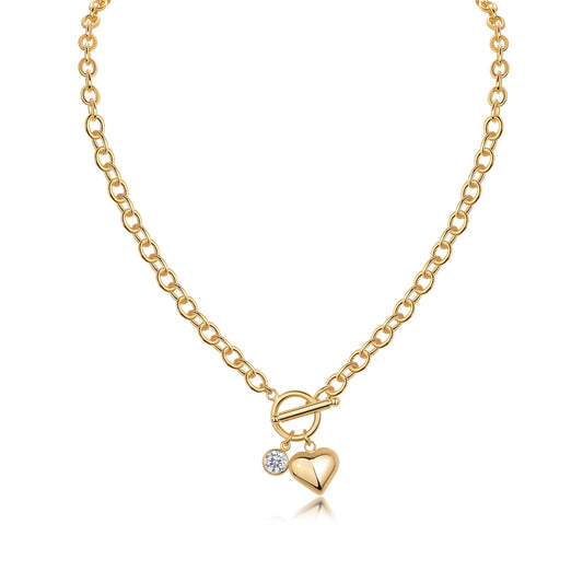 Gold-plated sterling silver heart charm necklace with moissanite, ethical moissanite jewellery Australia perfect for layering or gifting