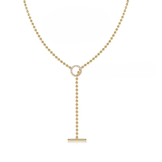 Gold moissanite lariat necklace with circle and bar | Y-shaped ethical jewellery Australia | Moissanite necklace Sydney