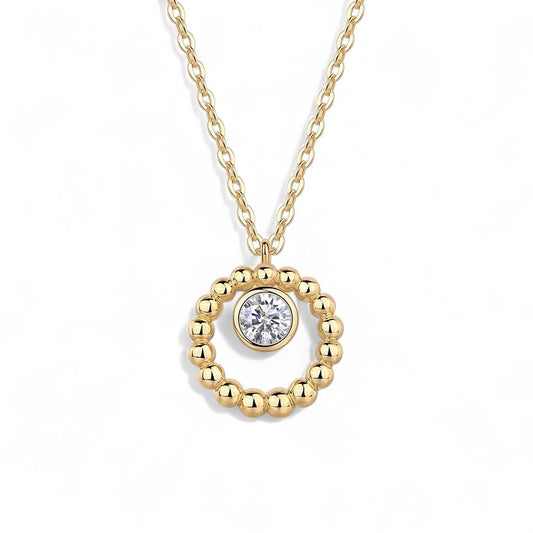 Beaded Circle Necklace with Moissanite Accent