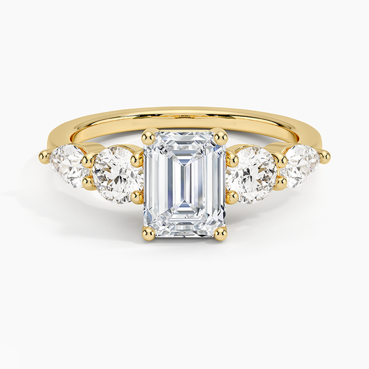 Emerald Five Stone Moissanite Ring