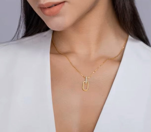 Gold Pavé Moissanite Link Pendant Necklace