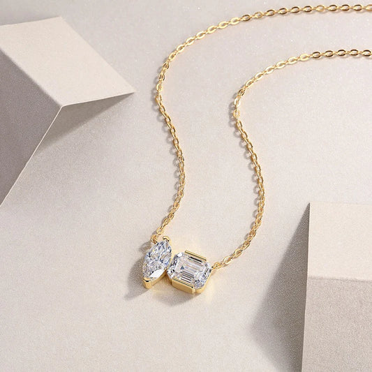 Marquise & Emerald Moissanite Gold Necklace