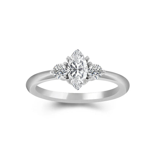 Marquise & Round Cut Moissanite Trilogy Ring