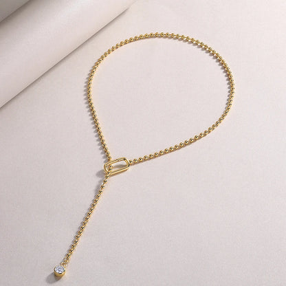 Beaded Necklace with Moissanite Drop & Link Detail