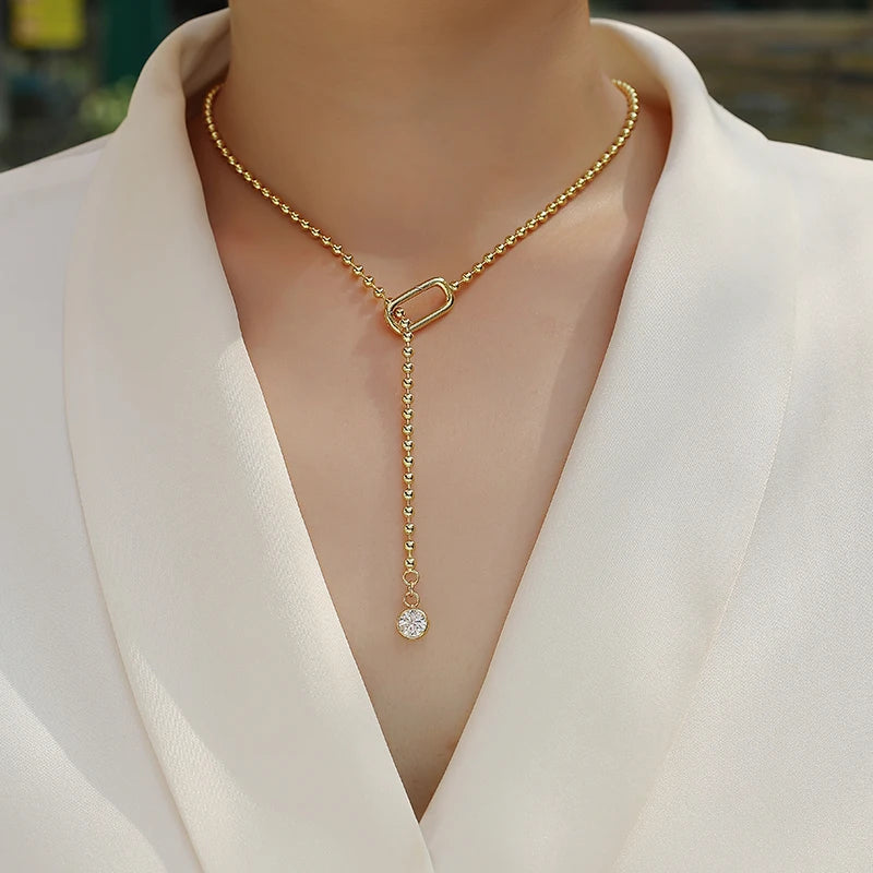 Beaded Necklace with Moissanite Drop & Link Detail