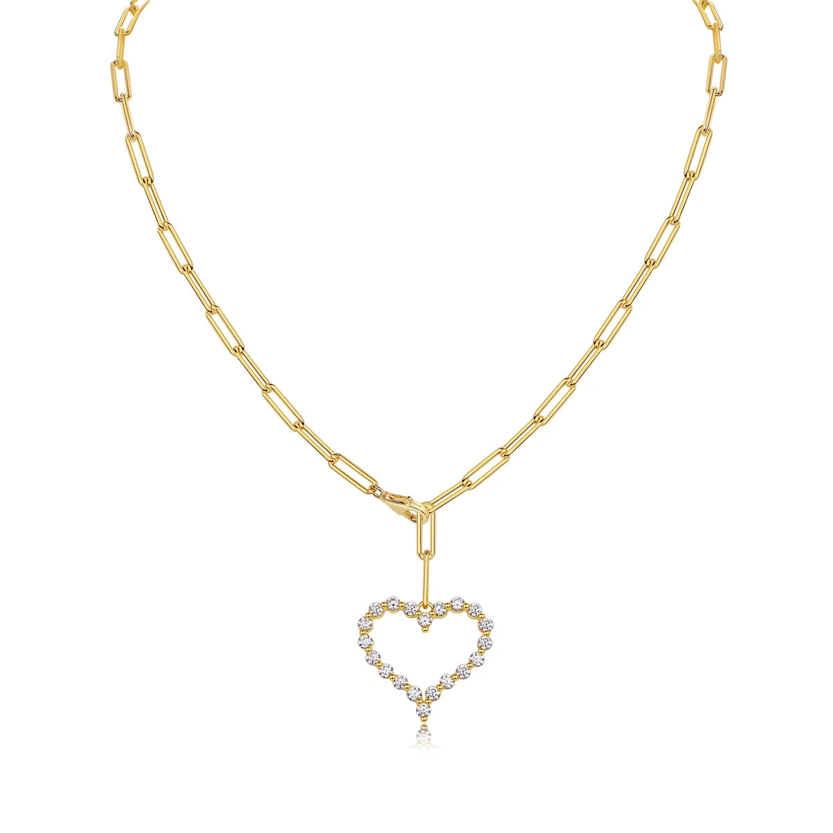 Gold Link Necklace with Moissanite Heart Pendant