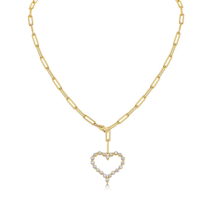 Gold Link Necklace with Moissanite Heart Pendant