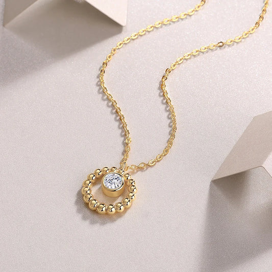 Beaded Circle Necklace with Moissanite Accent