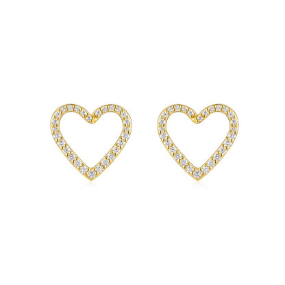 Heart-shaped gold moissanite stud earrings with pavé stones, romantic ethical jewellery made from gold-plated silver in Australia