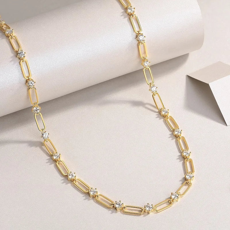 Gold Link Moissanite Choker Necklace