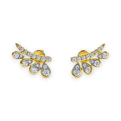 Gold earrings with diamond-like stones on a white background