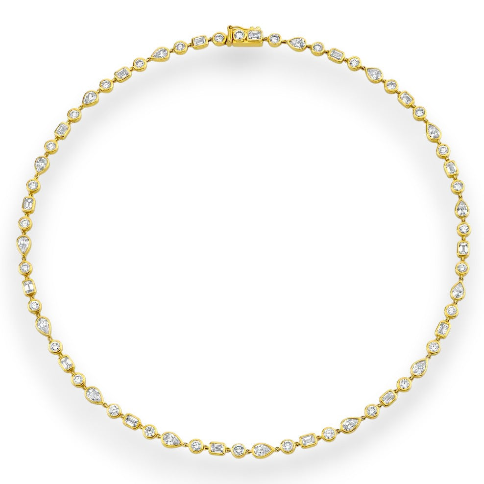 Mixed Shape Bezel Set Moissanite Tennis Necklace in silver