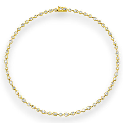 Mixed Shape Bezel Set Moissanite Tennis Necklace in silver