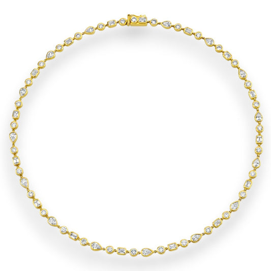 Mixed Shape Bezel Set Moissanite Tennis Necklace in silver