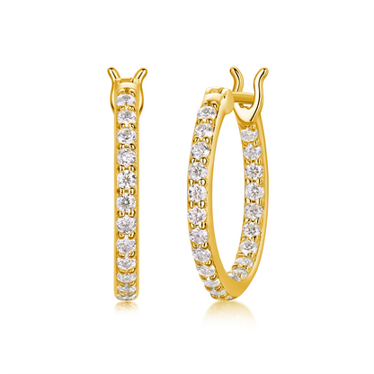 Gold-plated sterling silver hoop earrings with full pavé moissanite, diamond-style ethical jewellery perfect for daily or formal wear in Australia