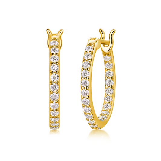 Gold-plated sterling silver hoop earrings with full pavé moissanite, diamond-style ethical jewellery perfect for daily or formal wear in Australia