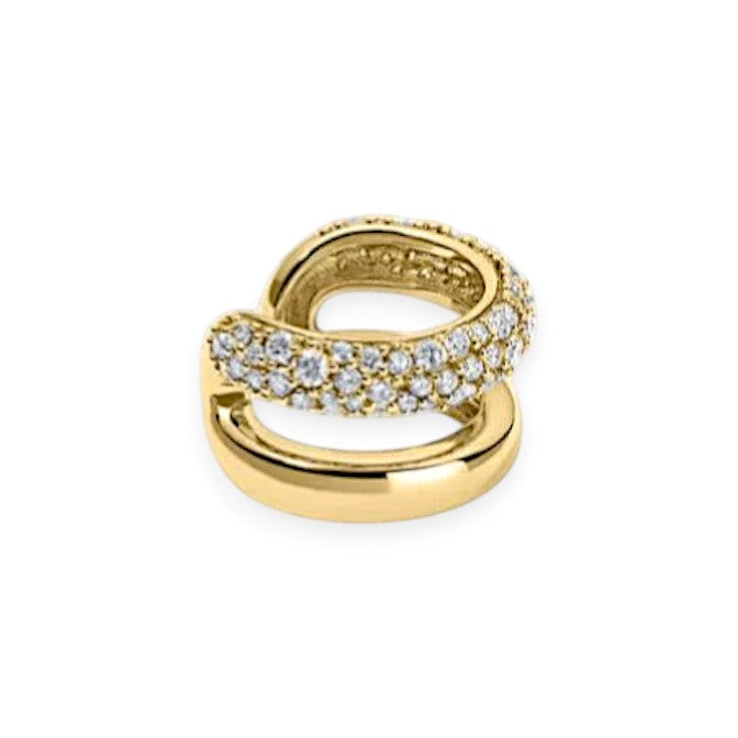 Gold ring with diamond accents on a white background. Double-band moissanite pavé ear cuff in 14k yellow or white gold – no piercing required – Gems of Elah