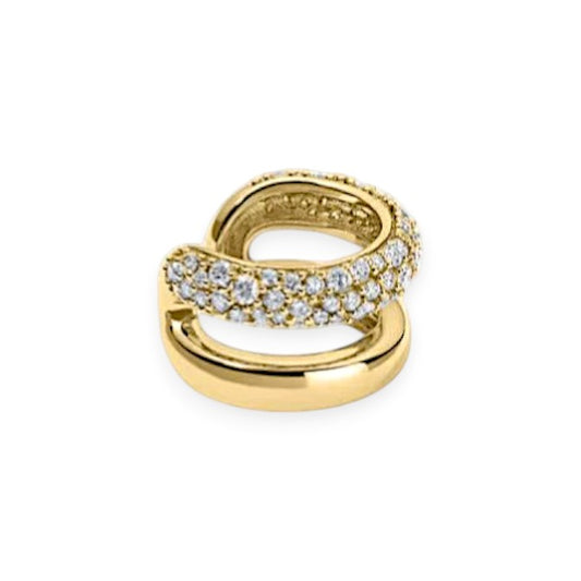 Gold ring with diamond accents on a white background. Double-band moissanite pavé ear cuff in 14k yellow or white gold – no piercing required – Gems of Elah