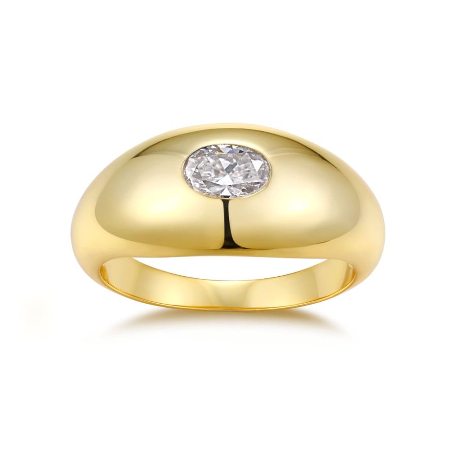 Gold ring with a diamond on a white background