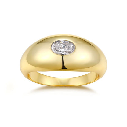Gold ring with a diamond on a white background