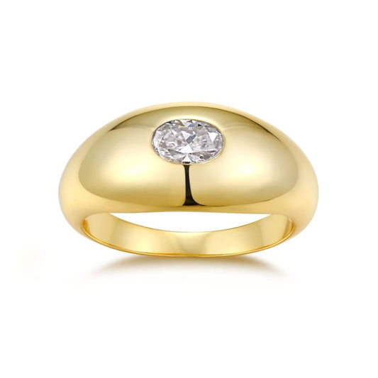 Gold ring with a diamond on a white background