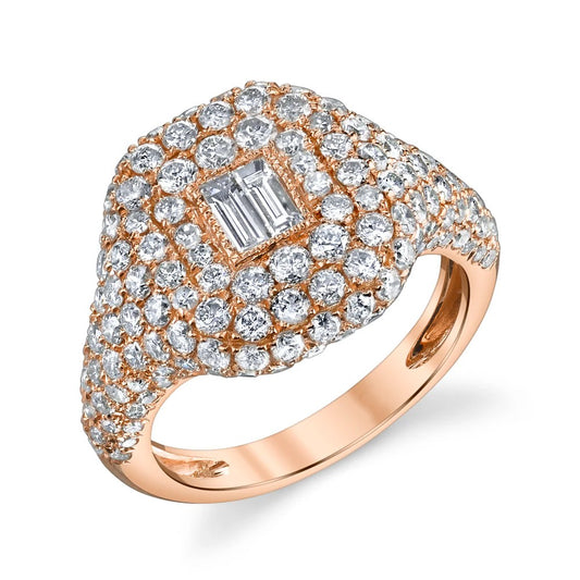 Pavé Moissanite Signet Ring with Baguette Centre