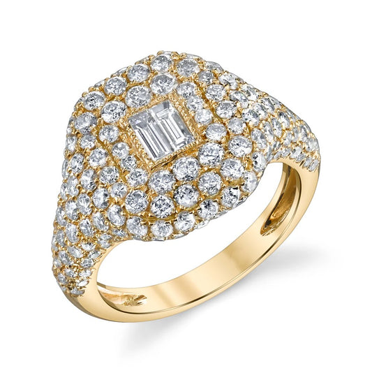 Pavé Moissanite Signet Ring with Baguette Centre