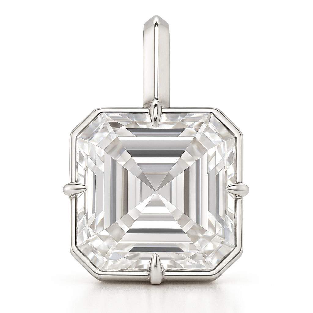 Asscher-cut diamond pendant on a white background