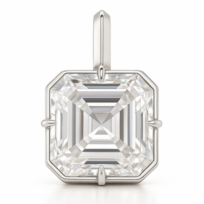 Asscher-cut diamond pendant on a white background