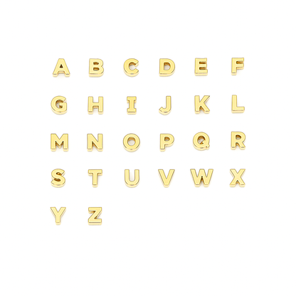 Gold alphabet letters on a white background