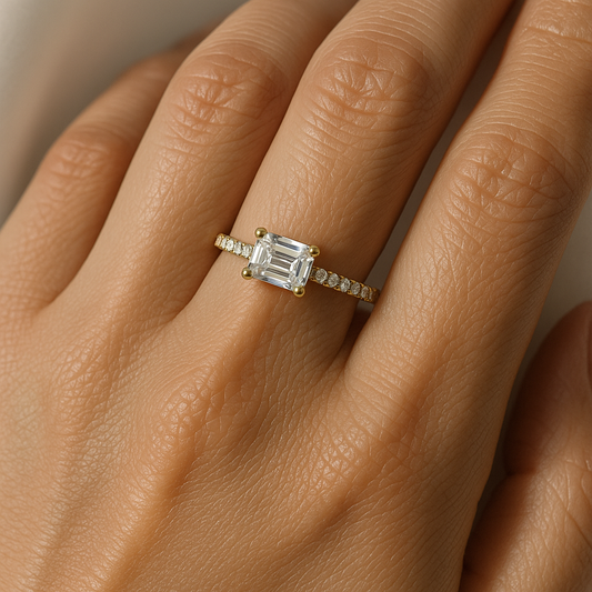 0.3 Carat Emerald Moissanite East West Ring