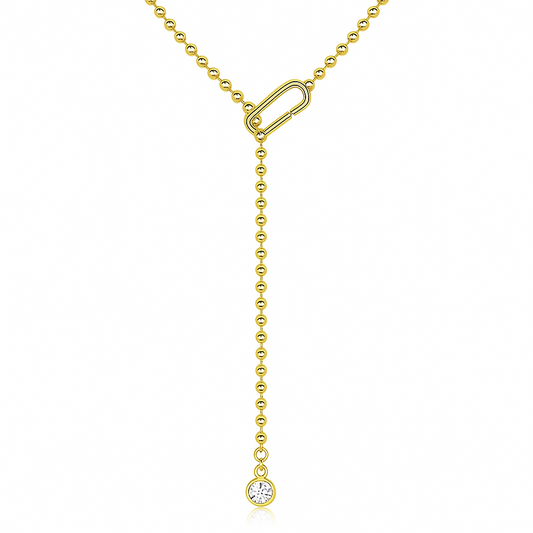 Beaded Necklace with Moissanite Drop & Link Detail