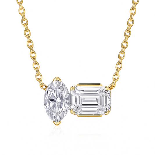 asymmetric marquise and emerald moissanite necklace
