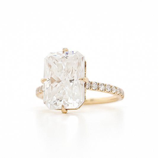 5.2ct Radiant Cut Crushed Ice Moissanite Engagement Ring
