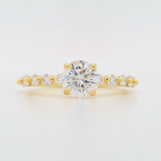 Round Cut Accent Band Moissanite Ring
