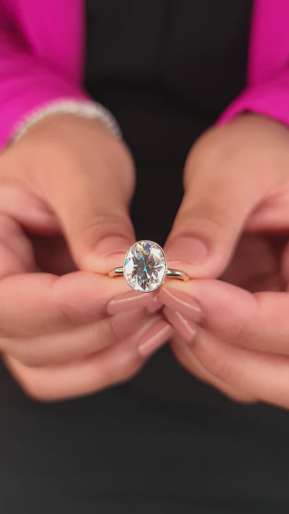 3.74ct Oval Cut Solitaire Bezel 10K Gold Ring