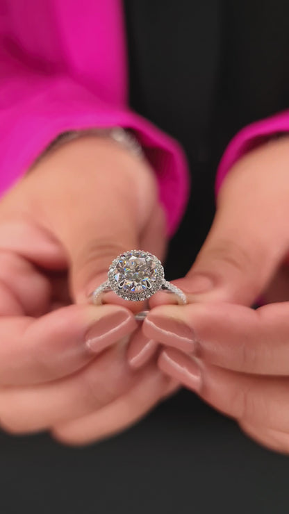 1.9ct Round Cut Halo Solitaire 14K Gold Ring