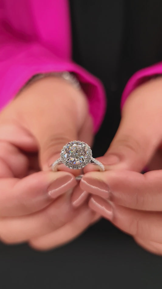 1.9ct Round Cut Halo Solitaire 14K Gold Ring