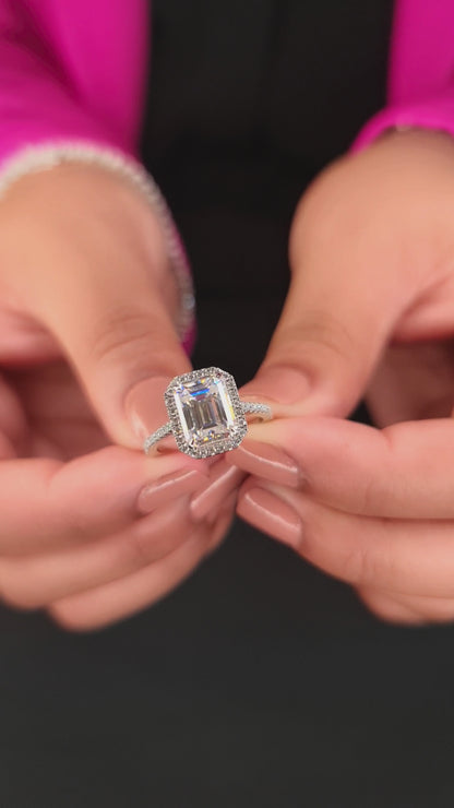 2.23ct Emerald Cut Halo 14K Gold Ring