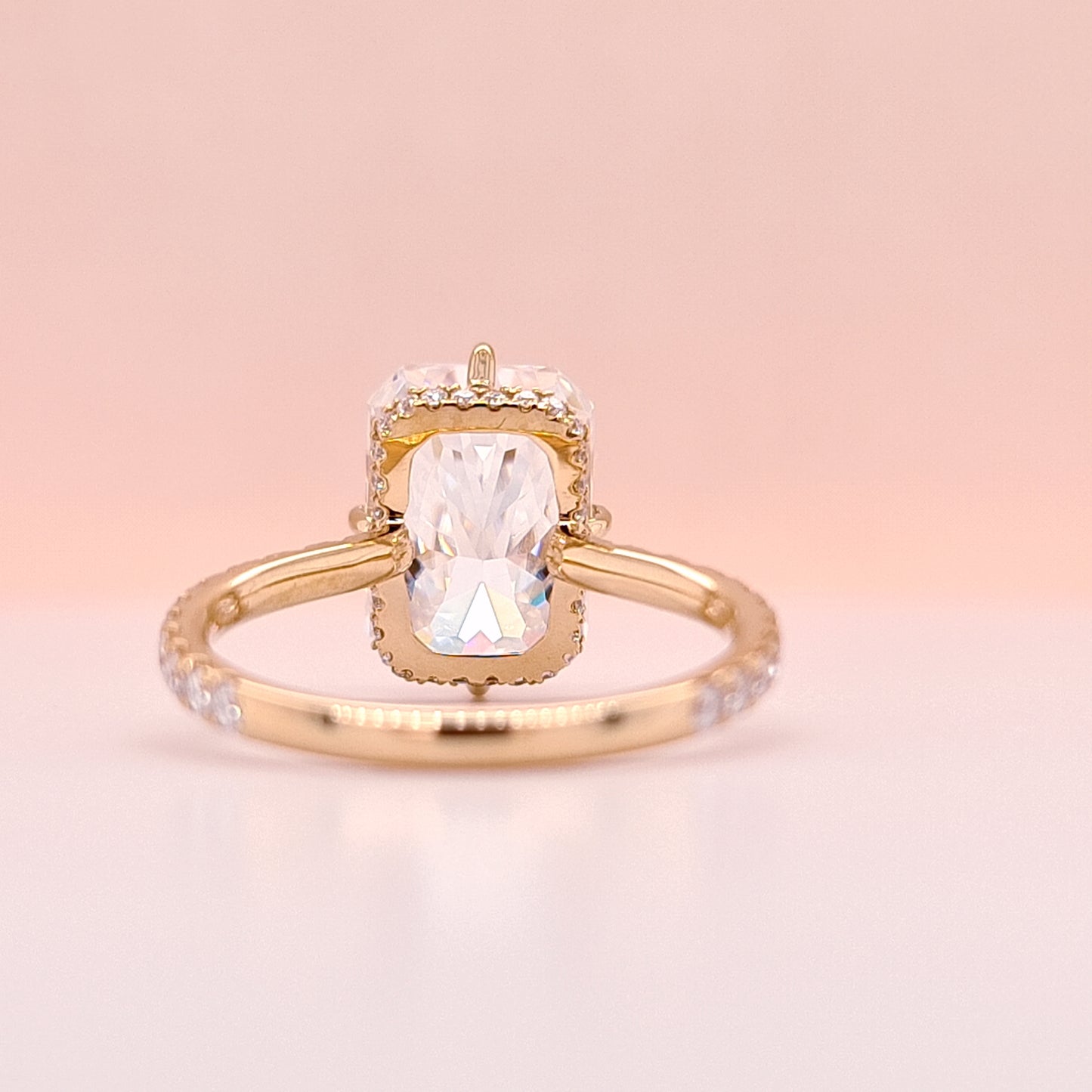 5.2ct Radiant Cut Crushed Ice Moissanite Floating Engagement Ring