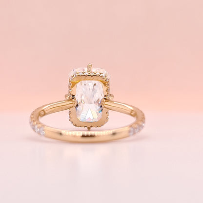 5.2ct Radiant Cut Crushed Ice Moissanite Floating Engagement Ring