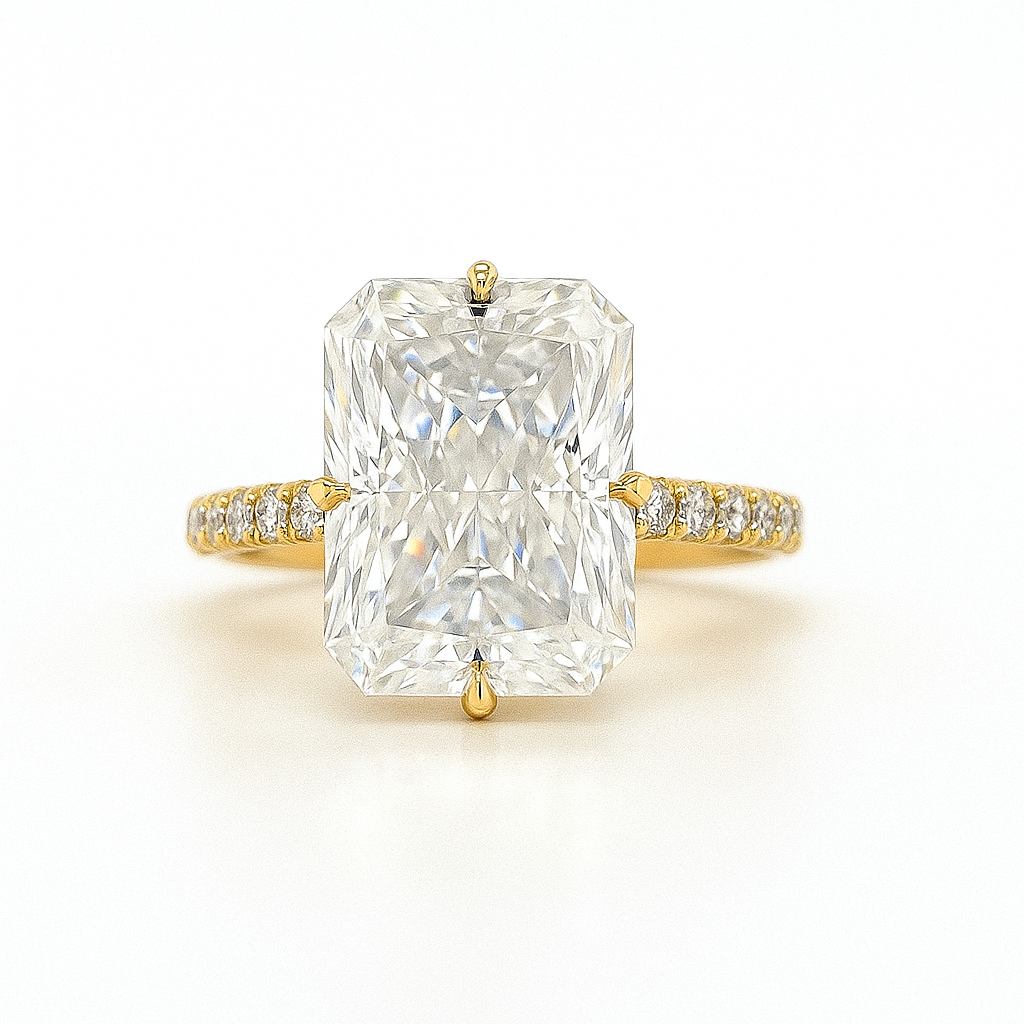 5.2ct Radiant Cut Crushed Ice Moissanite Floating Engagement Ring