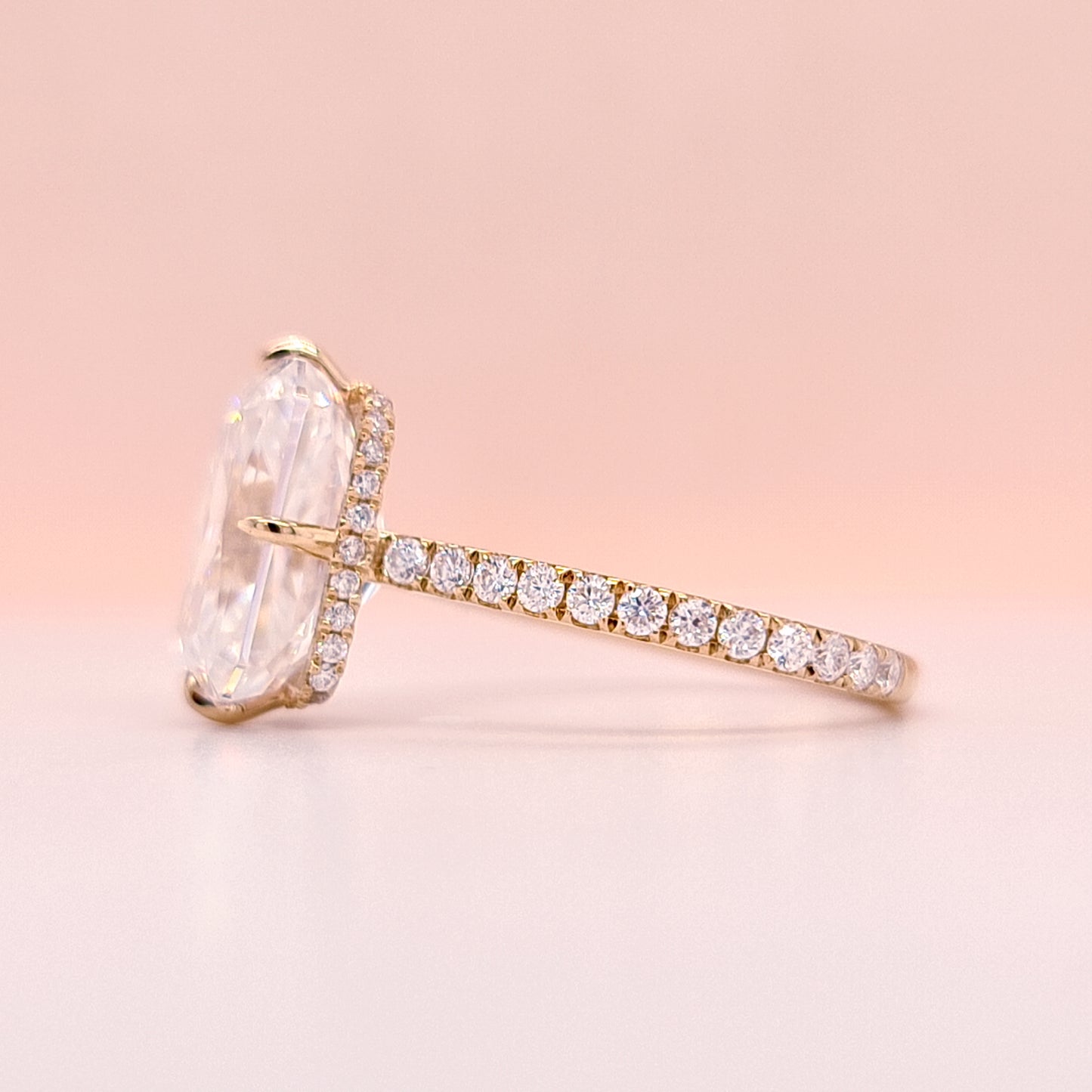 5.2ct Radiant Cut Crushed Ice Moissanite Floating Engagement Ring