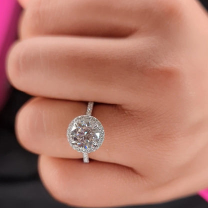 1.9ct Round Cut Halo Solitaire 14K Gold Ring