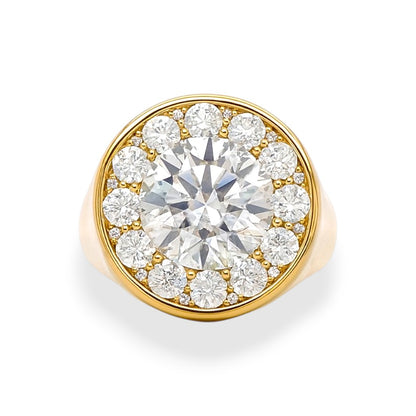 Bold Super Signet ring with 4.5ct moissanite centre and halo in yellow gold – Gems of Elah