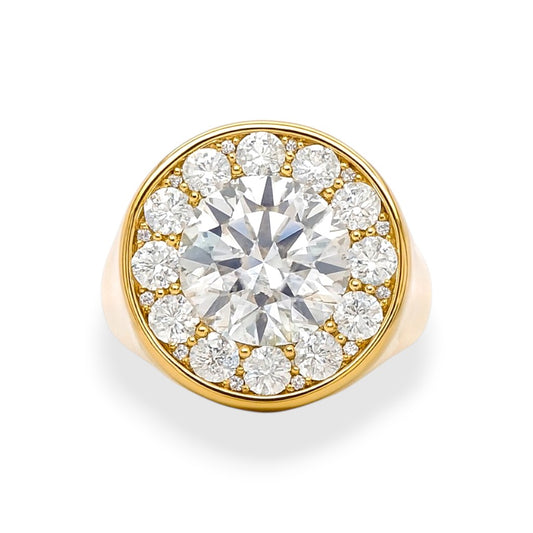 Bold Super Signet ring with 4.5ct moissanite centre and halo in yellow gold – Gems of Elah