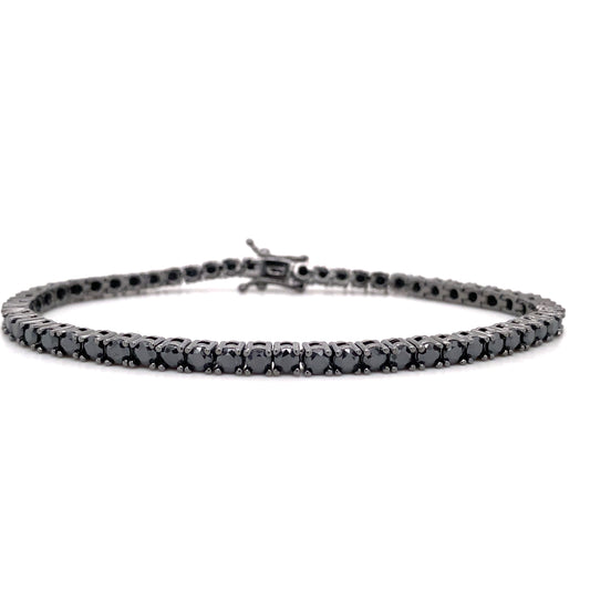 4mm Round Cut Black Moissanite Tennis Bracelet in White Gold or Plated Silver